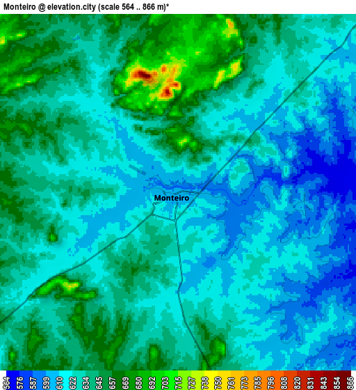 Zoom OUT 2x Monteiro, Brazil elevation map