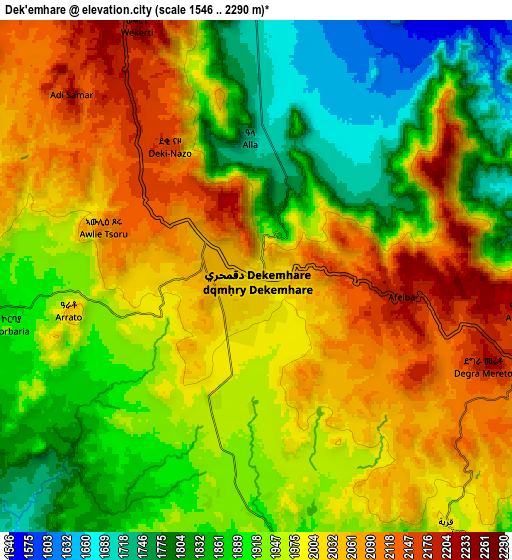 Zoom OUT 2x Dek’emhāre, Eritrea elevation map