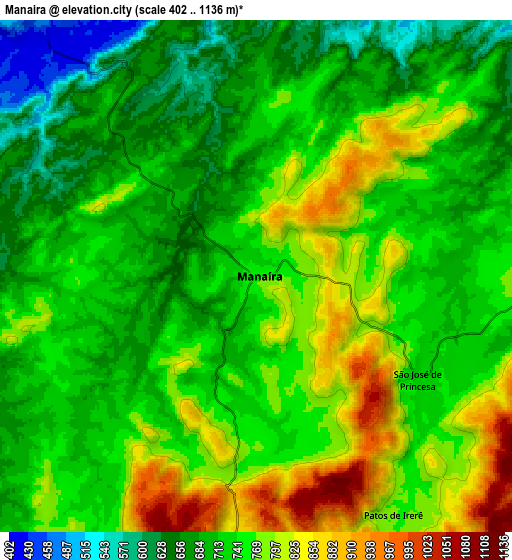 Zoom OUT 2x Manaíra, Brazil elevation map