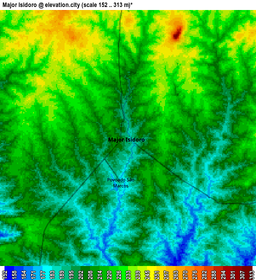 Zoom OUT 2x Major Isidoro, Brazil elevation map