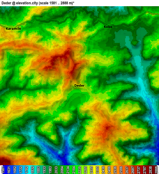 Zoom OUT 2x Deder, Ethiopia elevation map