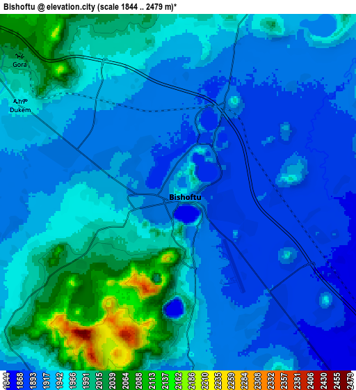 Zoom OUT 2x Bishoftu, Ethiopia elevation map