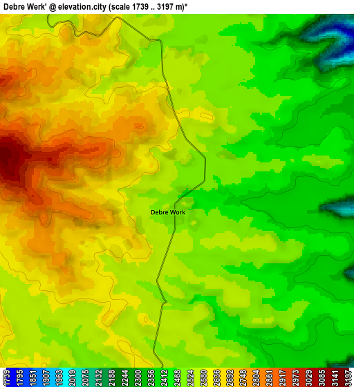 Zoom OUT 2x Debre Werk’, Ethiopia elevation map