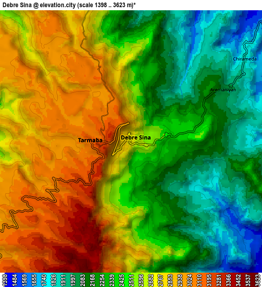 Zoom OUT 2x Debre Sīna, Ethiopia elevation map