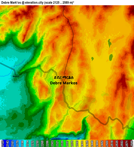 Zoom OUT 2x Debre Mark’os, Ethiopia elevation map