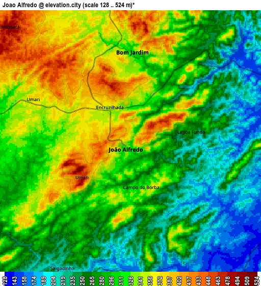 Zoom OUT 2x João Alfredo, Brazil elevation map