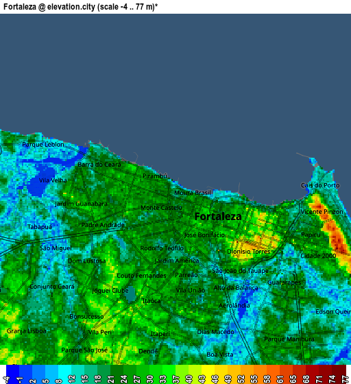 Zoom OUT 2x Fortaleza, Brazil elevation map