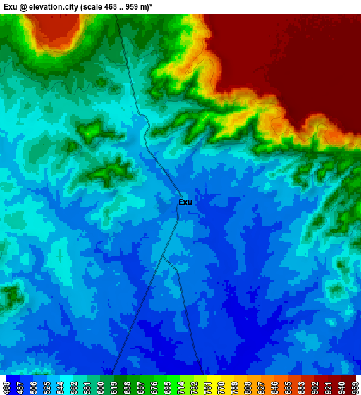 Zoom OUT 2x Exu, Brazil elevation map