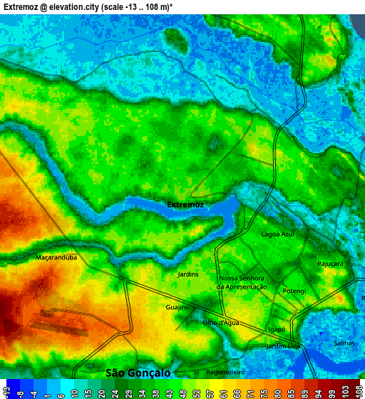 Zoom OUT 2x Extremoz, Brazil elevation map