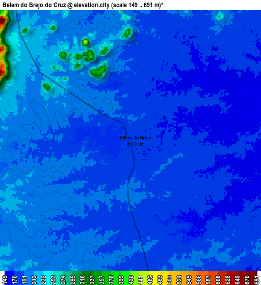 Zoom OUT 2x Belém do Brejo do Cruz, Brazil elevation map