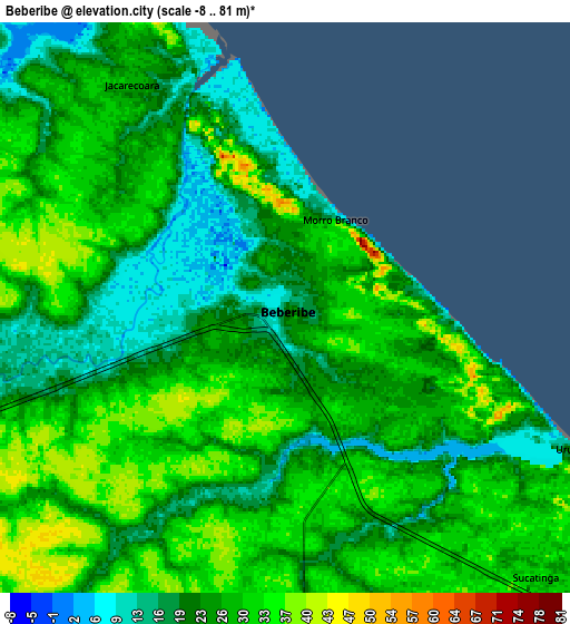 Zoom OUT 2x Beberibe, Brazil elevation map