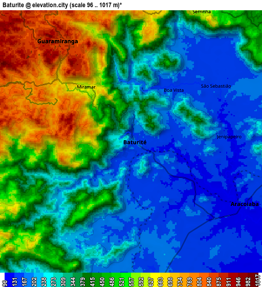 Zoom OUT 2x Baturité, Brazil elevation map