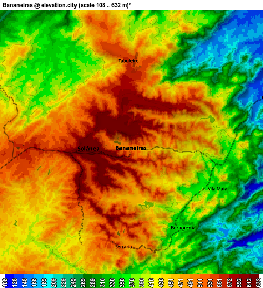 Zoom OUT 2x Bananeiras, Brazil elevation map