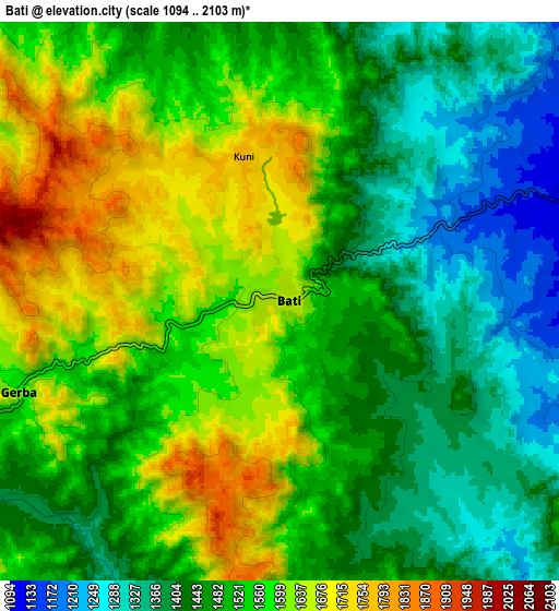 Zoom OUT 2x Batī, Ethiopia elevation map