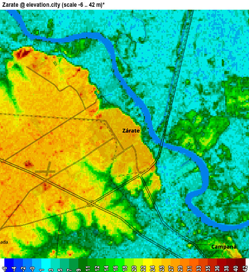 Zoom OUT 2x Zárate, Argentina elevation map