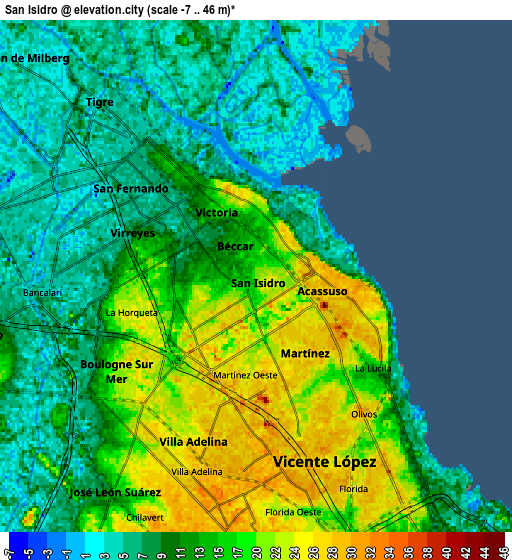 Zoom OUT 2x San Isidro, Argentina elevation map