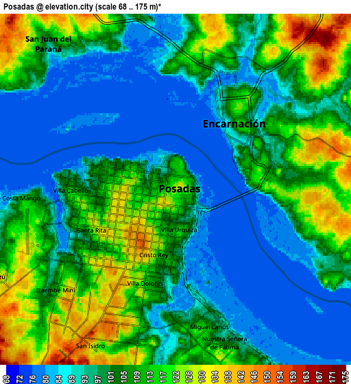 Zoom OUT 2x Posadas, Argentina elevation map