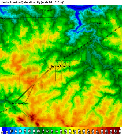 Zoom OUT 2x Jardín América, Argentina elevation map
