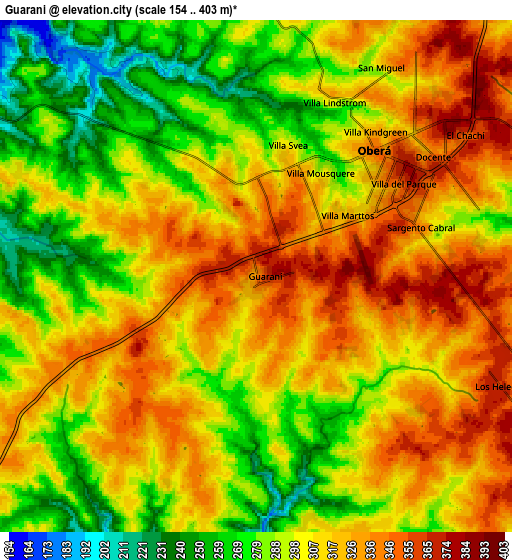 Zoom OUT 2x Guaraní, Argentina elevation map