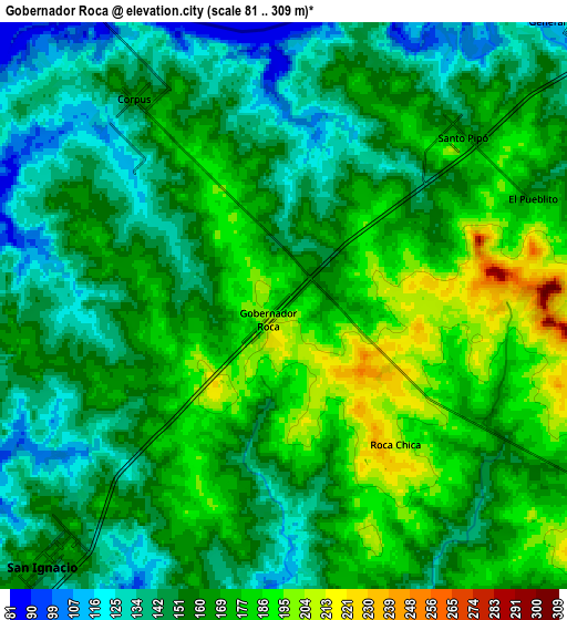 Zoom OUT 2x Gobernador Roca, Argentina elevation map