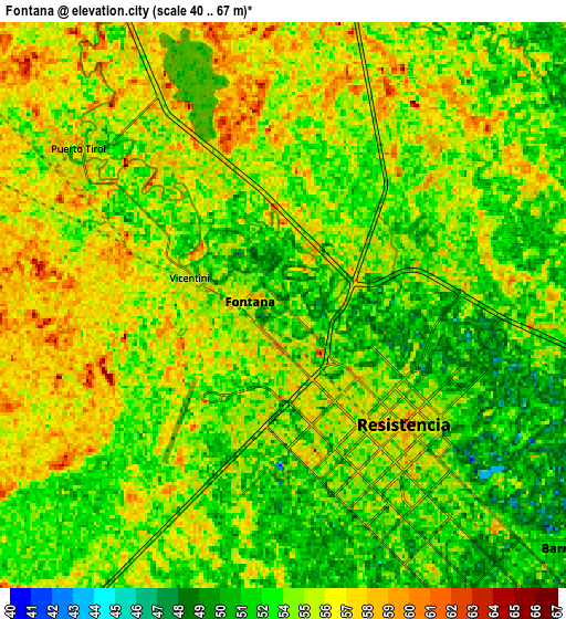Zoom OUT 2x Fontana, Argentina elevation map