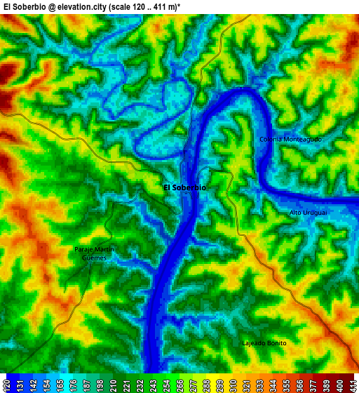 Zoom OUT 2x El Soberbio, Argentina elevation map