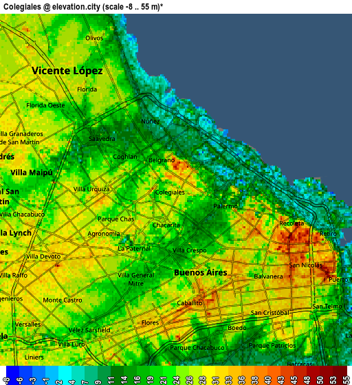 Zoom OUT 2x Colegiales, Argentina elevation map