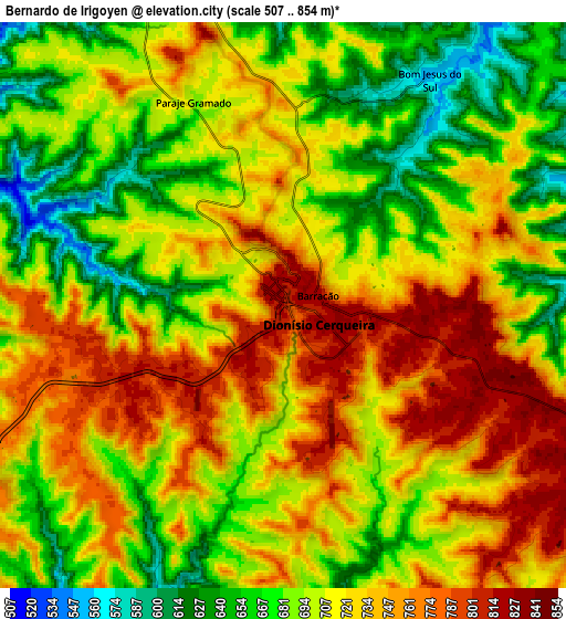 Zoom OUT 2x Bernardo de Irigoyen, Argentina elevation map