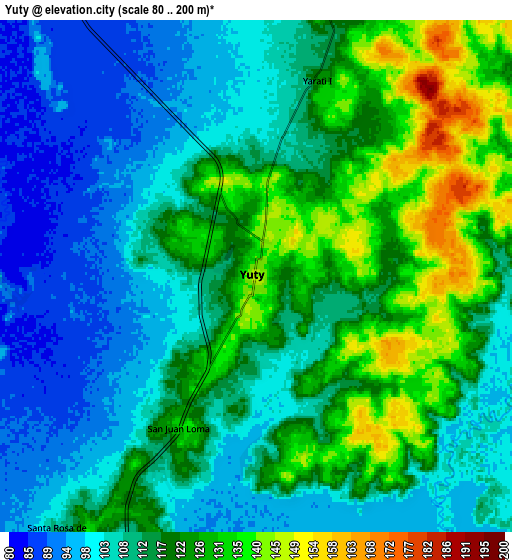 Zoom OUT 2x Yuty, Paraguay elevation map