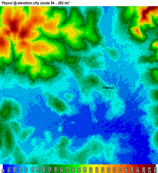 Zoom OUT 2x Ybycuí, Paraguay elevation map