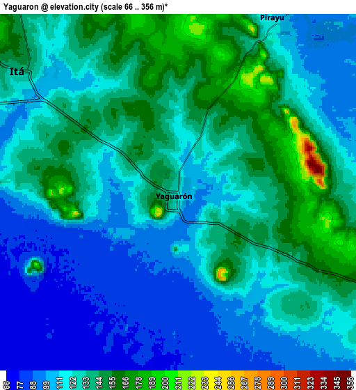 Zoom OUT 2x Yaguarón, Paraguay elevation map