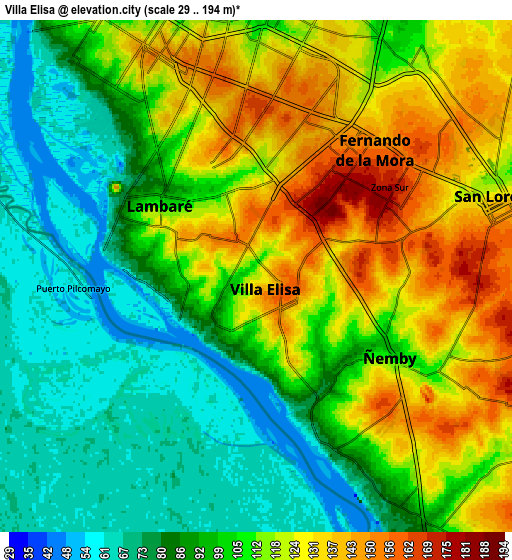 Zoom OUT 2x Villa Elisa, Paraguay elevation map