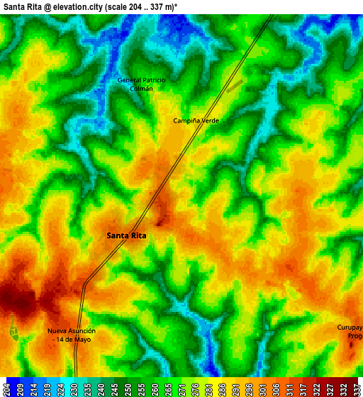 Zoom OUT 2x Santa Rita, Paraguay elevation map