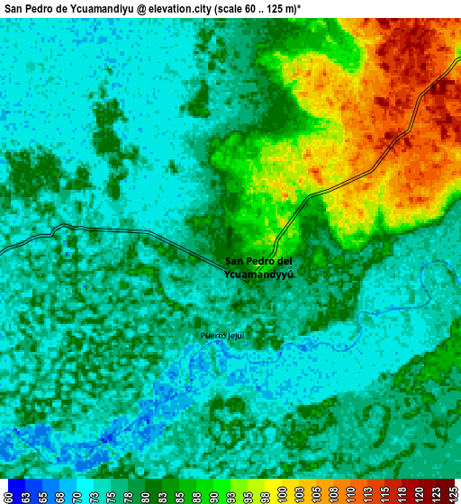 Zoom OUT 2x San Pedro de Ycuamandiyú, Paraguay elevation map