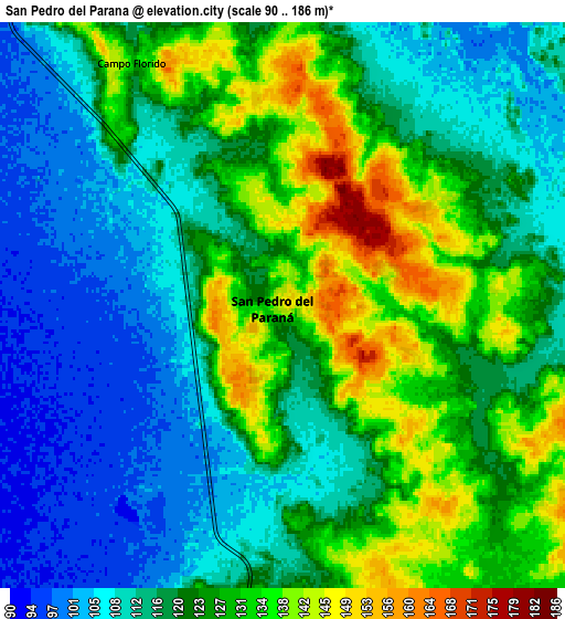 Zoom OUT 2x San Pedro del Paraná, Paraguay elevation map