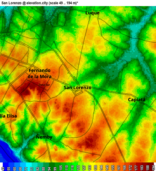 Zoom OUT 2x San Lorenzo, Paraguay elevation map