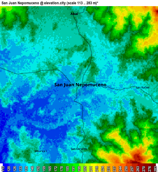 Zoom OUT 2x San Juan Nepomuceno, Paraguay elevation map