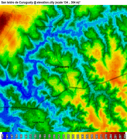 Zoom OUT 2x San Isidro de Curuguaty, Paraguay elevation map