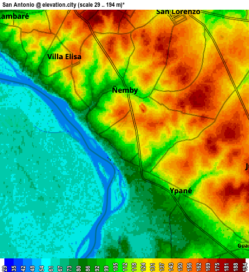 Zoom OUT 2x San Antonio, Paraguay elevation map