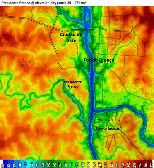 Zoom OUT 2x Presidente Franco, Paraguay elevation map