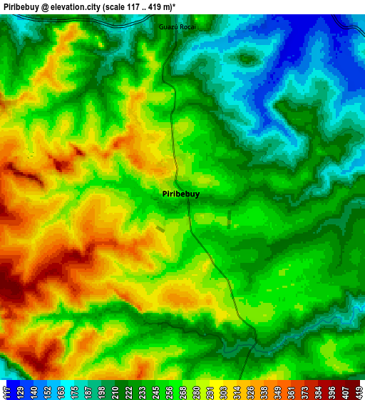 Zoom OUT 2x Piribebuy, Paraguay elevation map
