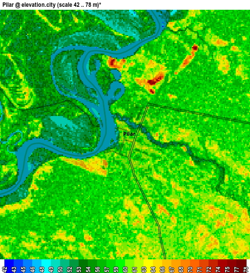 Zoom OUT 2x Pilar, Paraguay elevation map
