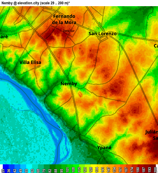 Zoom OUT 2x Nemby, Paraguay elevation map