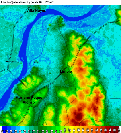 Zoom OUT 2x Limpio, Paraguay elevation map