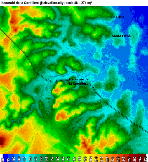 Zoom OUT 2x Itacurubí de la Cordillera, Paraguay elevation map