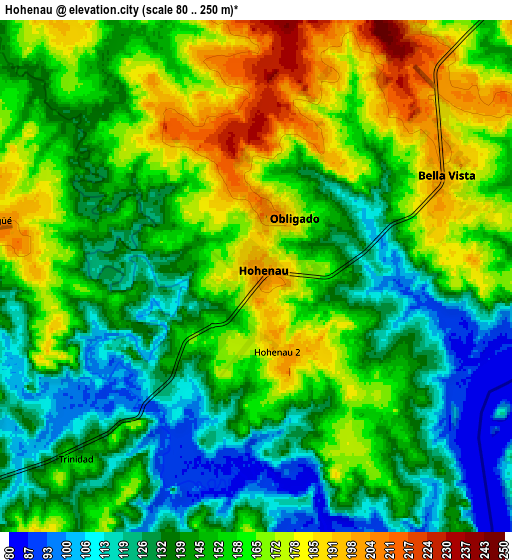 Zoom OUT 2x Hohenau, Paraguay elevation map