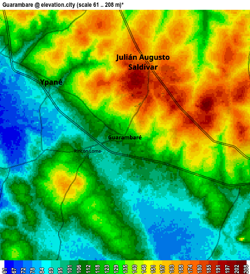 Zoom OUT 2x Guarambaré, Paraguay elevation map