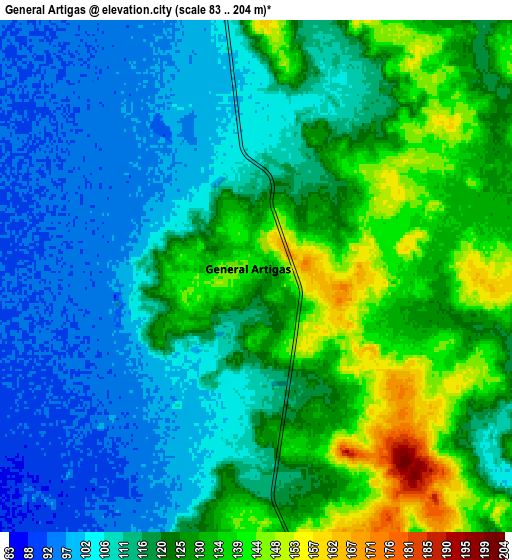 Zoom OUT 2x General Artigas, Paraguay elevation map