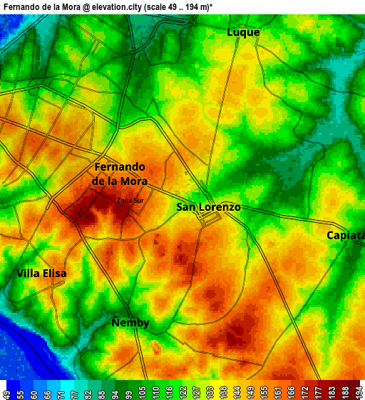 Zoom OUT 2x Fernando de la Mora, Paraguay elevation map