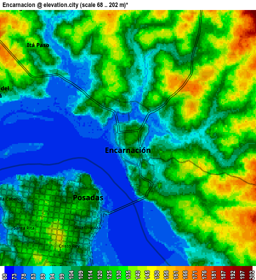 Zoom OUT 2x Encarnación, Paraguay elevation map